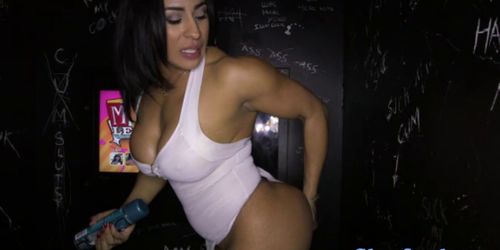 Gloryhole loving latina bouncing on dick