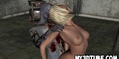 Hot 3D cartoon blonde babe gets fucked by a zombie