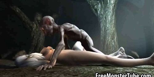 Hot 3D babe gets fucked hard in the woods by Gollum