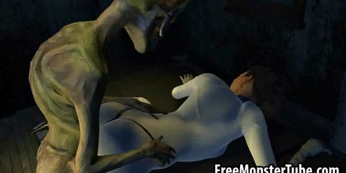 Hot 3D brunette babe getting double teamed by aliens (Sex Kitten)