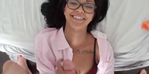 tight young brunette with glasses loves swollen cock