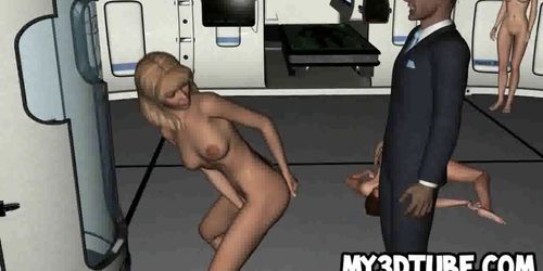 Sexy 3D cartoon blonde babe sliding a toy inside her