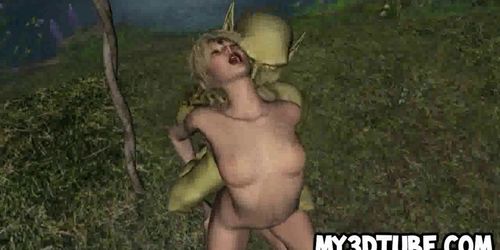 Hot 3D cartoon blonde babe fucked by a goblin