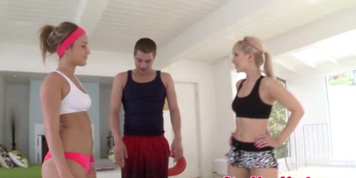 Stepmom and teen workout and give a bj