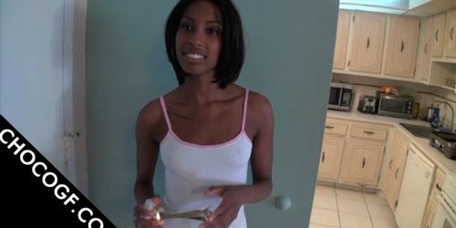 Choco temptress talked into having wild sex in POV styl