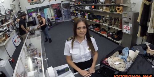 Latina stewardess pawns her pussy and fucked in the toi