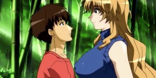 Busty anime slut sucks in forest