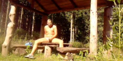 german man jerk outdoor public forrest 2