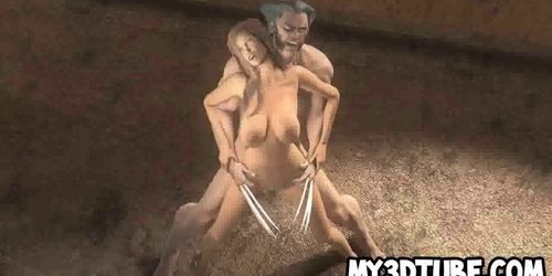 Sexy 3D cartoon babe getting fucked by Wolverine