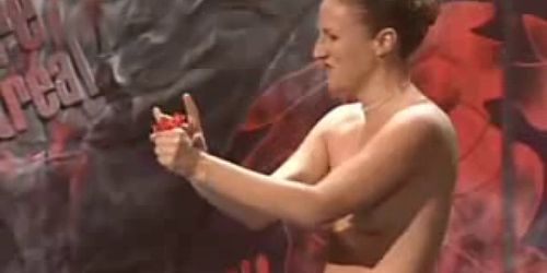 Female magician gets totally naked on stage