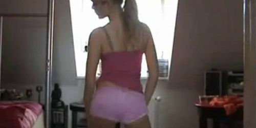 Blonde Strips and Gives Blowjob