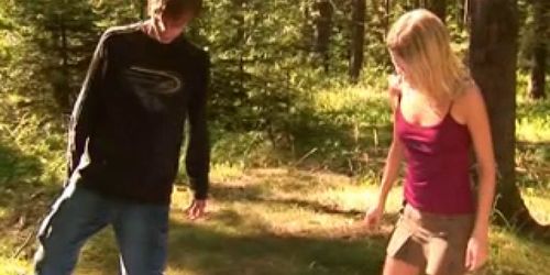 Silent small-titted girl fucks in the woods