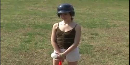 Innocent 18yo teen playing baseball outdoors