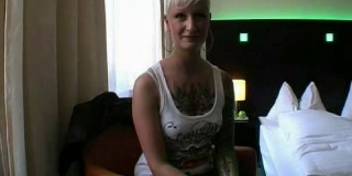 Tattooed slut fucked for the first time on camera