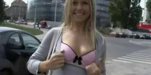 Amateur blonde gives great public handjob