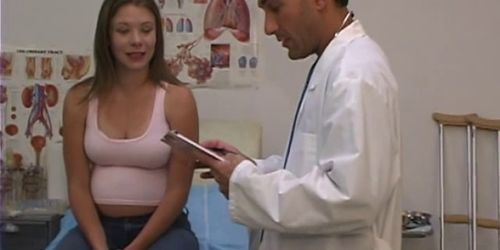 Pregnant brunette sucks hunky OB-GYN's cock