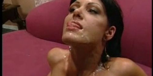 Jeanna Fine sucks many cocks for facial