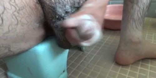 Japanese old man masturbation erect penis semen flows