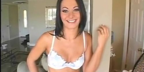 Beautiful anal brunette with perky tits rides a cock in