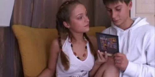 cute young russian couple have sex on sofa