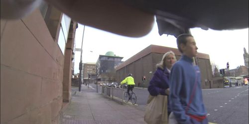 Public upskirt flash spotted hot red mini dress no pant