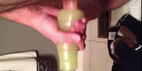 Stroking My Cock With My Toy Cumshot In Glass