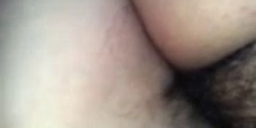 Fucking AND Cumming on GF's hairy pussy