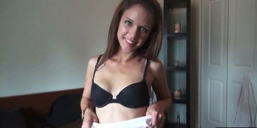 Skinny teen striptease and slow deepthroat