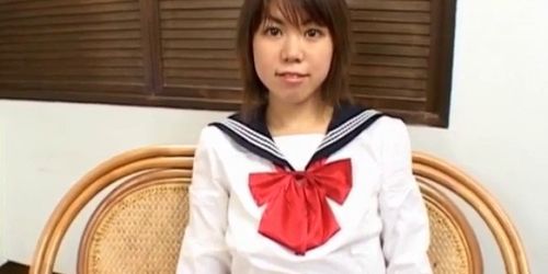 Ai Kazumi in school uniform sucks cock