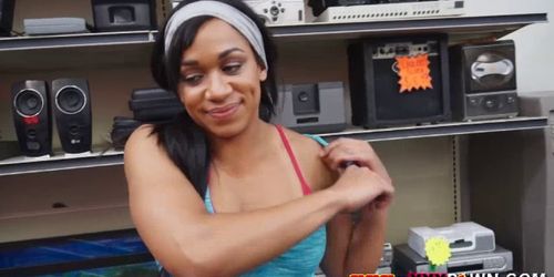 Real ebony pawnshop amateur showing tits off