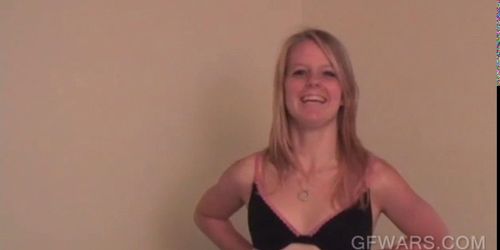 Skinny blonde with perky tits gives BJ in POV