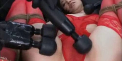 Asian Made TO Orgasm In Red Stockings