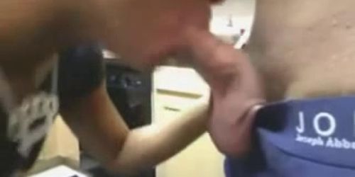 wife gives blowjob in the kitchen