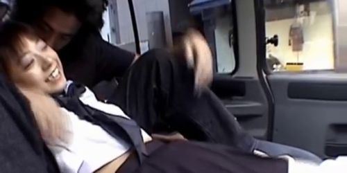 Filthy Japanese schoolgirl sucks a rod in back seat