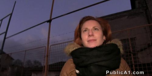 Czech redhead banging in the car in public