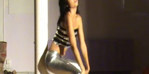 HOT slut in metallic silver leggings