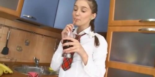 Russian schoolgirl gets fucked in the kitchen