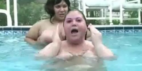 Horny Fat BBW Lesbians playing in the Pool, Foot Suckin