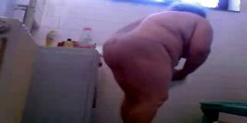 My old fat mom spied in bathroom. Hidden cam