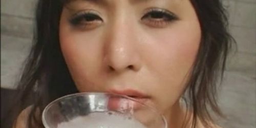 Yuka Osawa drinks sperm cocktail masturbating with umbr