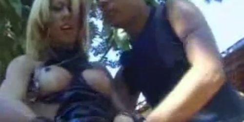 Blonde Shemale Gets Fucked Hard In The Park