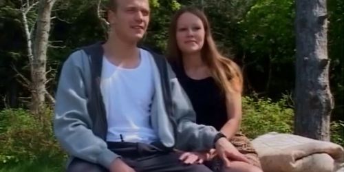 Really cute teen fucks on a bench