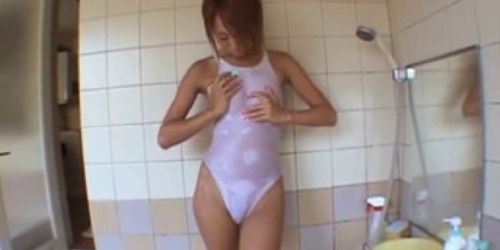 asian see through swimsuit masturbating in the shower