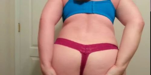 bbw Lateshay 36G saggy tits black mini blue bra strip