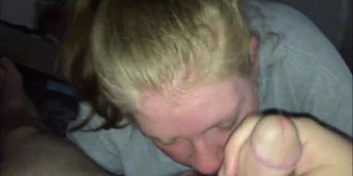 Blonde babe playing with  his cock