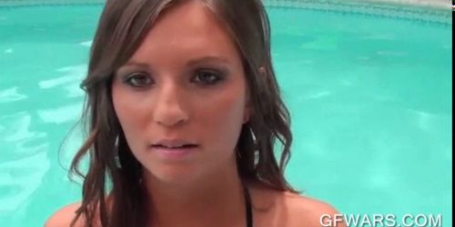 Teen hottie gets out of pool for big cock to suck on