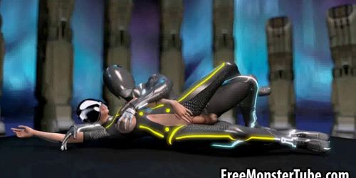 Busty 3D Tron babe sucks cock and gets fucked hard