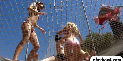 Sexy badass babes tryout swinging up in the air while n