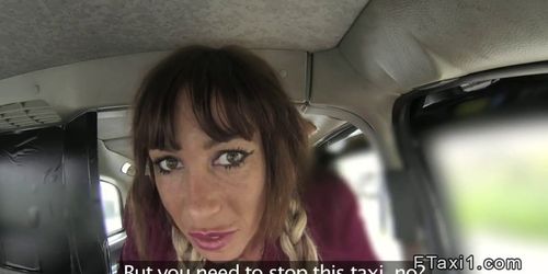 Busty Spanish babe banged in a British fake taxi