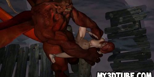 3D redhead gets fucked outdoors by a winged demon